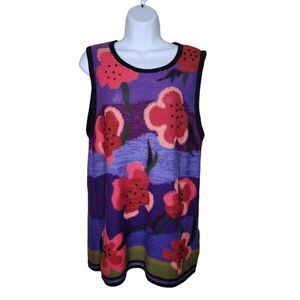 Vintage 80s Peruvian Connection Tunic Sweater Vest Womens M Purple Floral